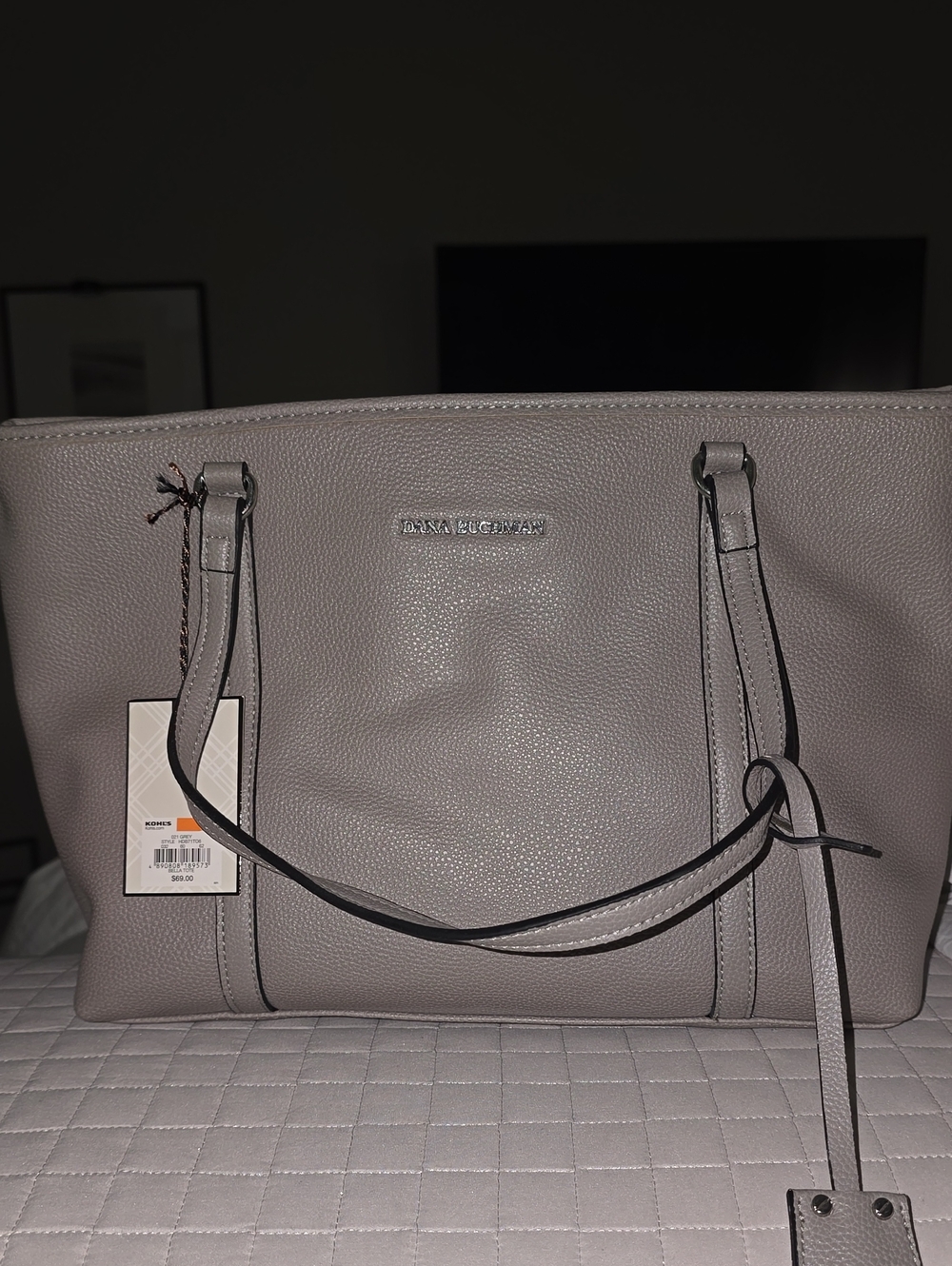 Dana Buchman Pebbled Light Gray Tote with Dual Shoulder Straps